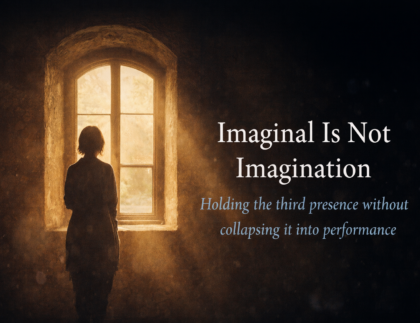 A silhouetted figure stands at a glowing window in a dark room beside the title Imaginal Is Not Imagination.